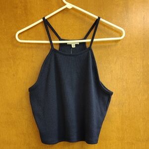 Earthbound Navy Blue Ribbed Cropped Tank Top